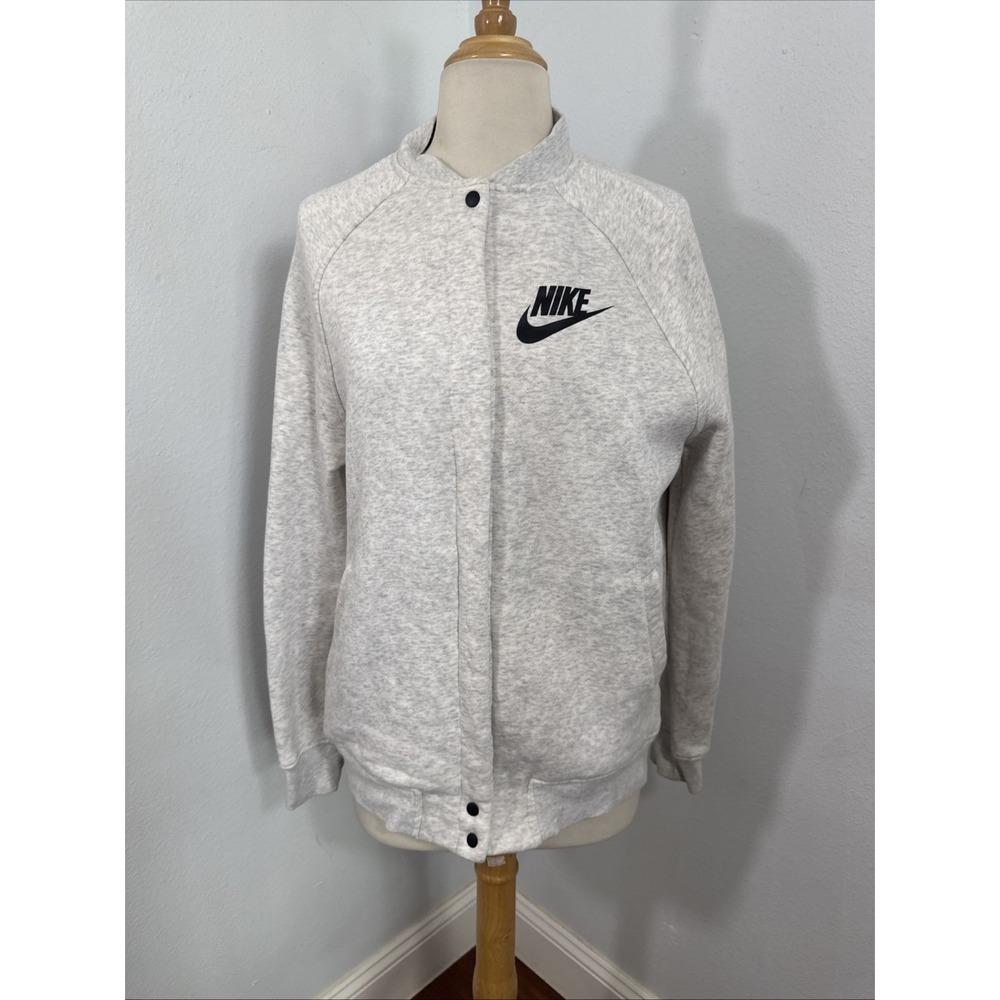 Nike Rally Fleece Jacket Womens M Gray Snap Up‎ Varsity Athleisure